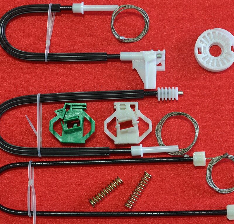 Kit reparatie macara auto SKODA OCTAVIA I 1996-2009 - Kit reparatie complet stanga-fata, cleme suport - verde+gri